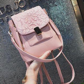 Lace Panel Buckled Crossbody Bag