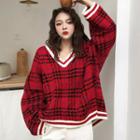 V-neck Sweater Red - One Size