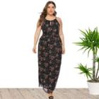 Plus Size Spaghetti Strap Floral Print A-line Dress