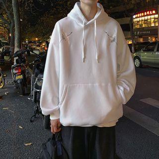 Crane Embroidered Oversize Hooded Jacket