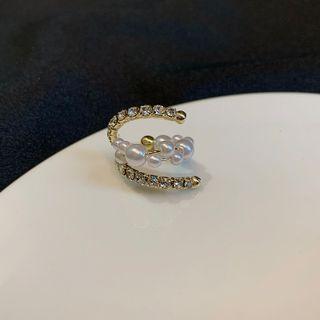 Rhinestone Faux Pearl Layered Cuff Earring 1 Piece - Gold - One Size