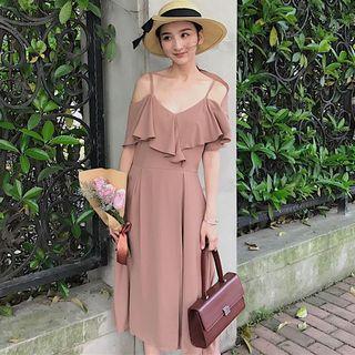 Frilled Strappy A-line Midi Dress