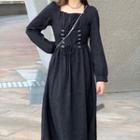 Long-sleeve Midi A-line Skirt Black - One Size