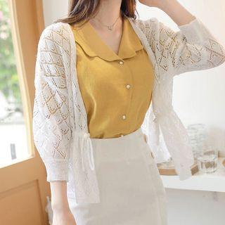 Tie-waist Perforated Robe Cardigan