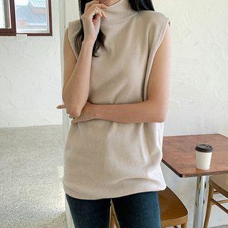 Plus Size High-neck Sleeveless Brushed-fleece Top