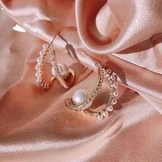 Faux Pearl Rhinestone Earring 1 Pair - Faux Pearl - Silver - One Size