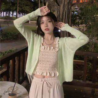Crinkle Camisole Top / Light Cardigan