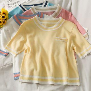 Slim-fit Striped Crop Knit Top In 5 Colors