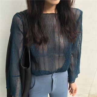 Dotted Long-sleeve See Through Top
