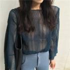 Dotted Long-sleeve See Through Top