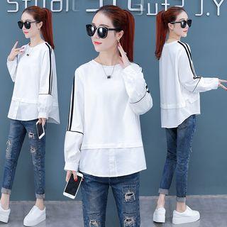 Mock Two-piece Contrast Trim Pullover