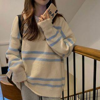 Striped Sweater Striped - Light Blue & Almond - One Size