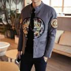 Dragon Embroidered Frog-button Padded Jacket