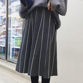 Set: Chunky Sweater + Striped A-line Knit Skirt