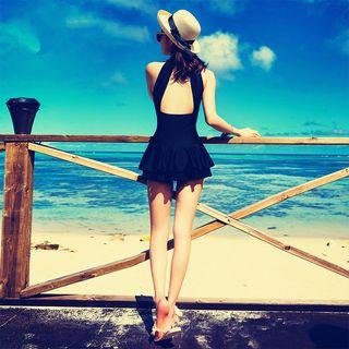 Halter-neck Open Back Swimdress
