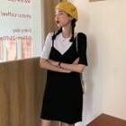 Short-sleeve Mock Two Piece Mini A-line Dress