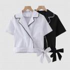Short-sleeve Contrast Trim Double Breasted Top