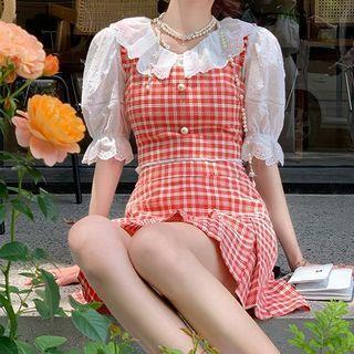 Puff-sleeve Lace Mini A-line Dress / Blouse