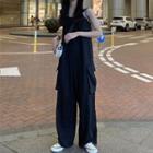 Wide-leg Cargo Dungaree Black - One Size