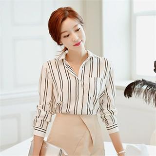 Pocket-front Striped Blouse