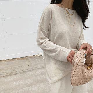 Boatneck Linen Blend Sweater Oatmeal - One Size