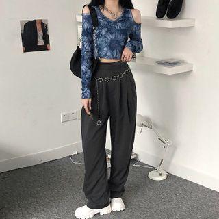 Cold-shoulder Tie-dyed T-shirt / Wide Leg Pants
