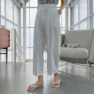 Zip-fly Pintuck Wide-leg Pants