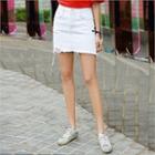 Frayed Cutout-hem H-line Miniskirt