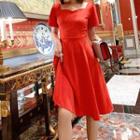 Sweetheart-neckline Short-sleeve A-line Dress