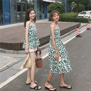 Leaf Print Sleeveless Top / Leaf Print Sleeveless A-line Midi Dress