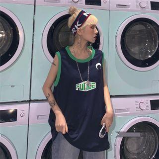 Contrast Trim Lettering Sleeveless T-shirt
