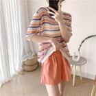 Short-sleeve Striped Open-knit Top