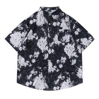 Elbow-sleeve Tie-dye Hawaiian Shirt