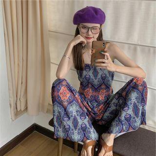 Strapless Print Top / Wide-leg Pants
