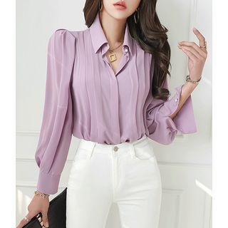 Puff-shoulder Pintuck Crepe Shirt