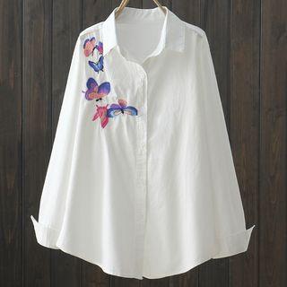 Butterfly Embroidered Shirt White - One Size