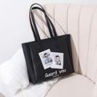Print Faux Leather Tote Bag Black - One Size