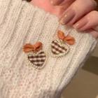 Plaid Heart Drop Earring Stud Earring - 1 Pair - Plaid - Coffee - One Size