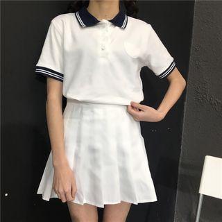 Stripe Trim Short-sleeve Polo Shirt