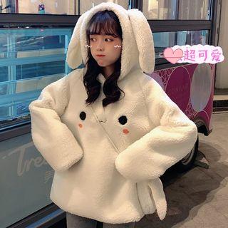 Set: Faux Shearling Rabbit Hoodie + Rabbit Ear Crossbody Bag