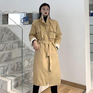 Long-sleeve Plain Panel Lambswool Long Coat
