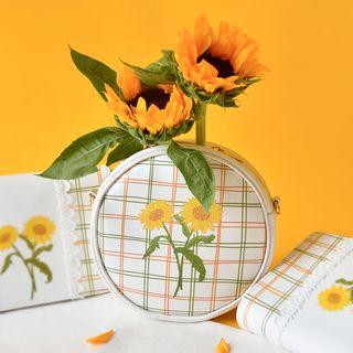 Sunflower Print Faux Leather Crossbody Bag White - One Size