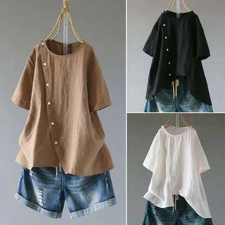 Short-sleeve Asymmetric Plain Shirt