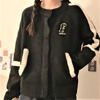 Cartoon Embroidered Cardigan Black - One Size