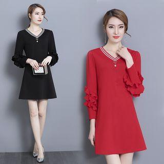 Ruffle Trim V-neck A-line Dress