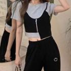 Mock Two Piece Asymmetric Cropped T-shirt