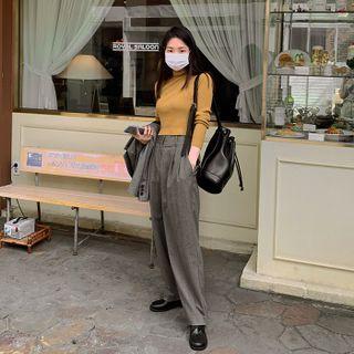 Turtleneck Crop Rib-knit Top