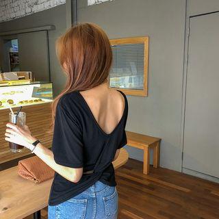 Knot-back Plain T-shirt