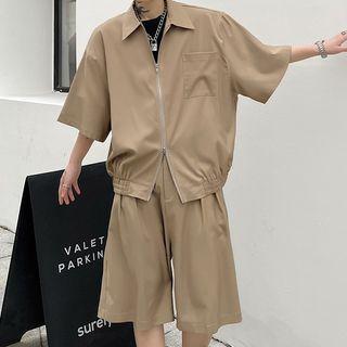 Set: Elbow-sleeve Zip Shirt + Shorts