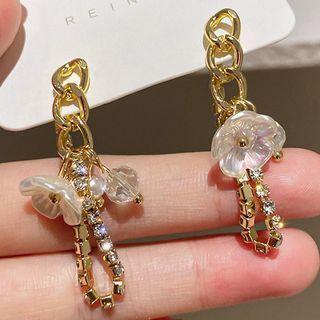Flower Rhinestone Chain Alloy Dangle Earring 1 Pair - Silver Needle - Gold - One Size